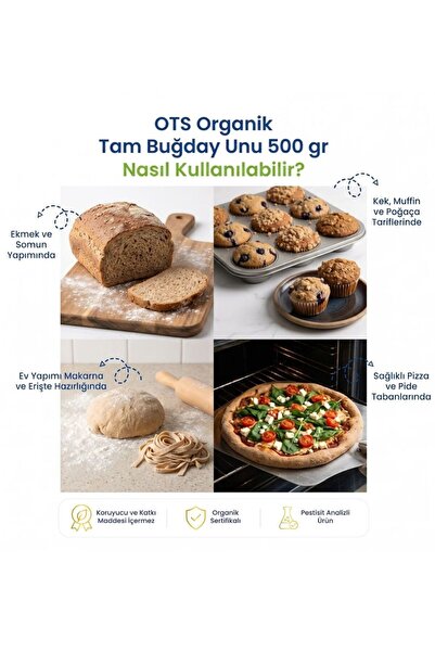 OTS Organik Tam Buğday Unu 500gr (Organik Sertifikalı, Pestisit Analizli)