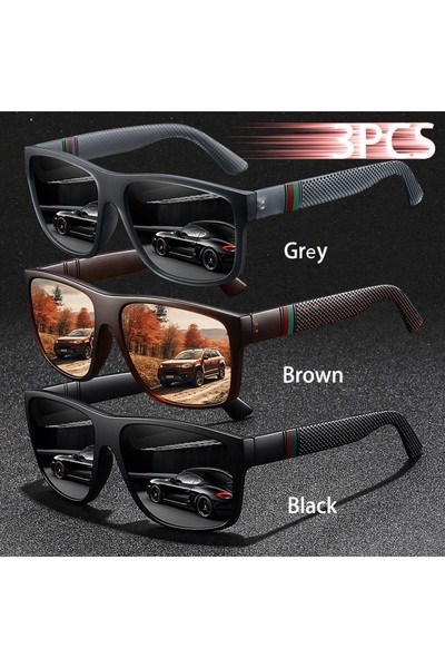 Choice1 Grey-Brown-Black 3PCS Fashion Square Sunglasses for Men And Women Tre...