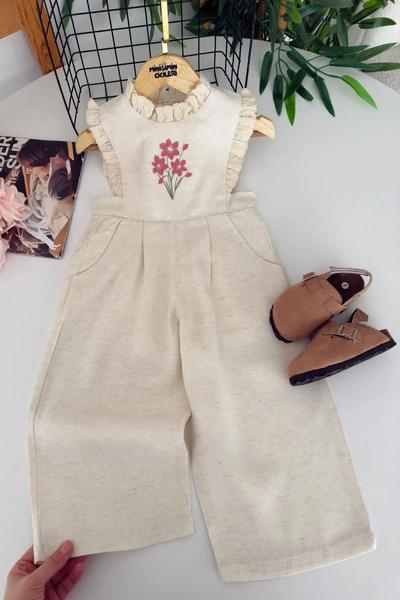 Minigimin Cicileri My Little One's Daisy Embroidered Girls' Jumpsuit with Str...