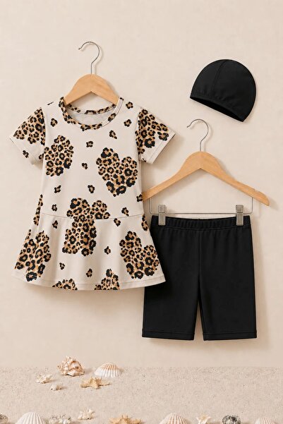 ZUZUNGA Heart Patterned Black Girl's Checkered Swimsuit Set