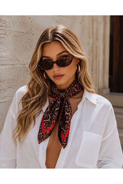 Axesoire 15418 Leopar Desenli Vizon Bandana Fular 70x70 cm