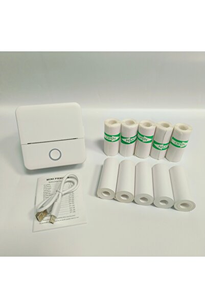 choice2 WHITE Wireless Mini Photo Printer Set with 5 Sticker Rolls & 5 Therma...