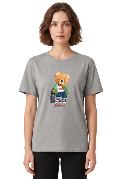 DK DAKSEL Bear with Glasses "Traveler" Printed Oversized Regular Fit Unisex T...