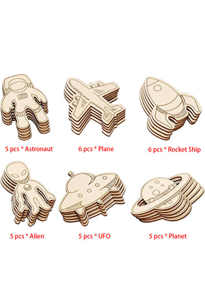 Choice 32 pcs outer space 32 Pieces Outer Space Unfinished Wooden Cutouts Woo...