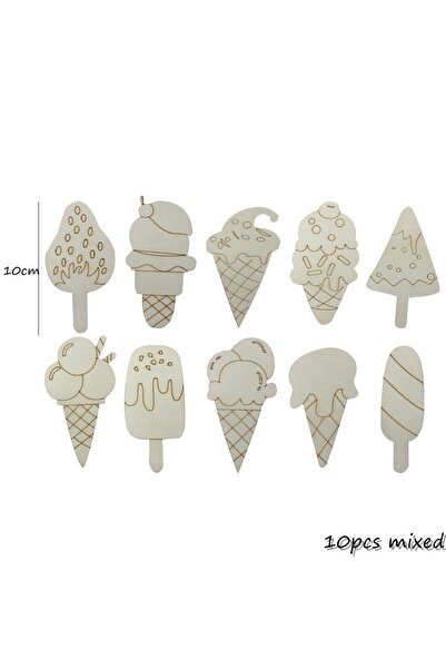 Choice 10pcs 10pcs Wooden Ice Cream Gifts Multi Blank DIY Painting Ornmanet f...