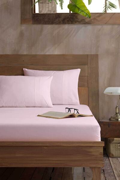 Elart Ranforce Fitted Double Bed Sheet Cotton (160X200Cm) Powder