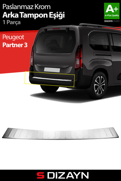 S Dizayn S-Dizayn Peugeot Partner 3 Krom Arka Tampon Eşiği 2019 Üzeri A+ Kali...