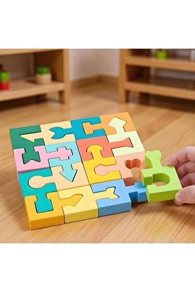 Choice Wooden Puzzle Geometric Shape Matching Game 16 Pieces Jigsaw Puzzle fo...