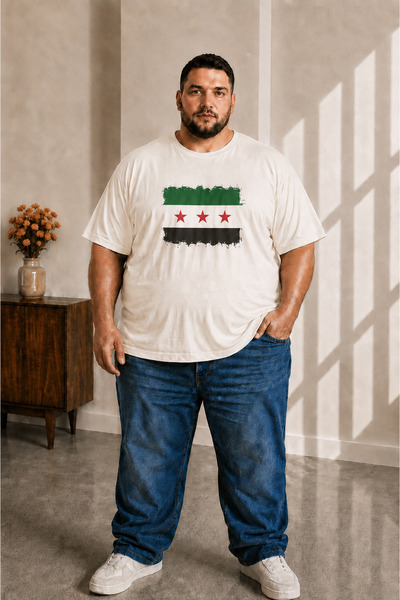 sngl tekstil Men's Large Size Short Sleeve Syria Flag Printed T-Shirt 3XL 4XL...