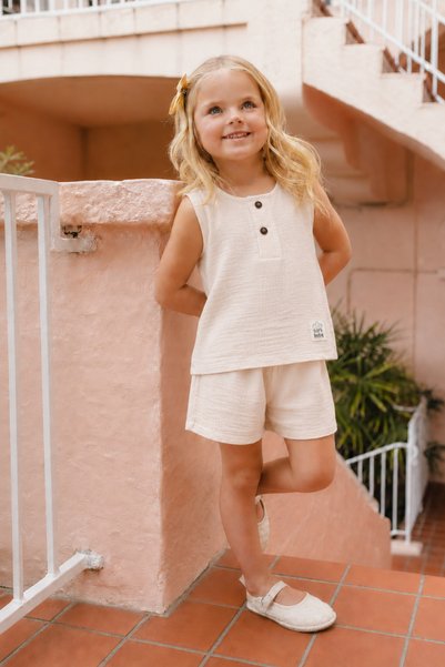 Sarebaby Muslin Sleeveless Summer Baby Set Beige Color