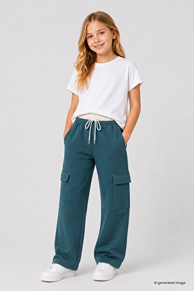 TOMMY LIFE Forest Green Double Belted Cargo Pocket Palazzo Girls' Sweatpants ...