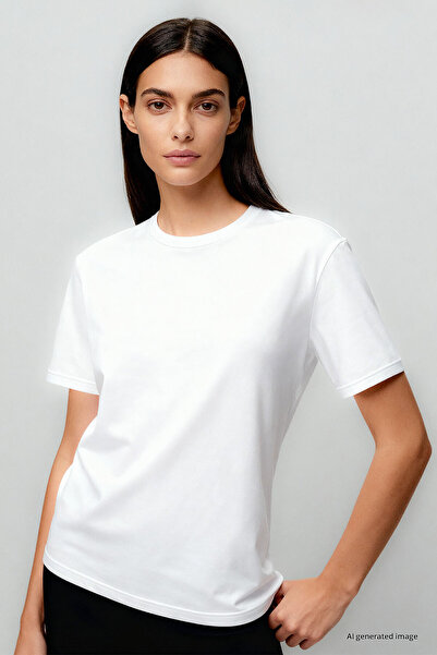 TOMMY LIFE White O Neck Standard Fit Basic Women's T-Shirt - 97311