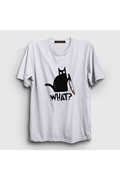 Presmono Unisex White What Cat Cat T-shirt415210tt
