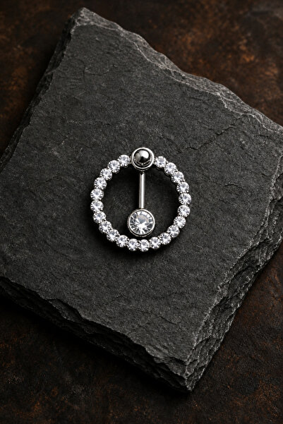 Sinsemilla Jewelry Halka Çevrili Kristal Taşlı Gümüş Renk Göbek Piercing