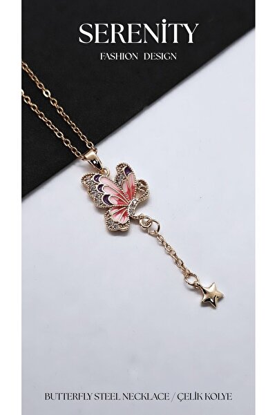 Serenity Butterfly Pendant Star Steel Necklace