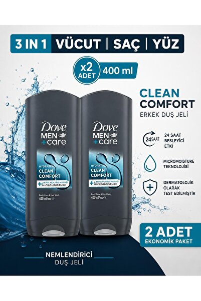 Dove (Dove) Men +Care Duş Jeli Body, Face&Hair Clean Comfort 400 ml x2