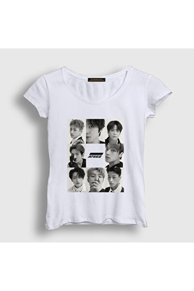 Presmono Kadın Beyaz Band K-Pop Ateez T-Shirt 596201tt