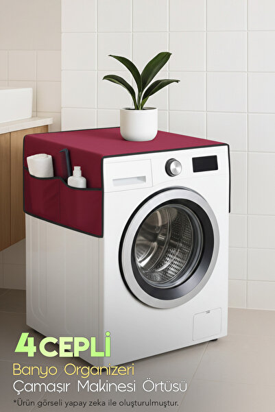 Palm Design Washing Machine Cover 4 Pockets Bathroom Organizer Organizer Refr...