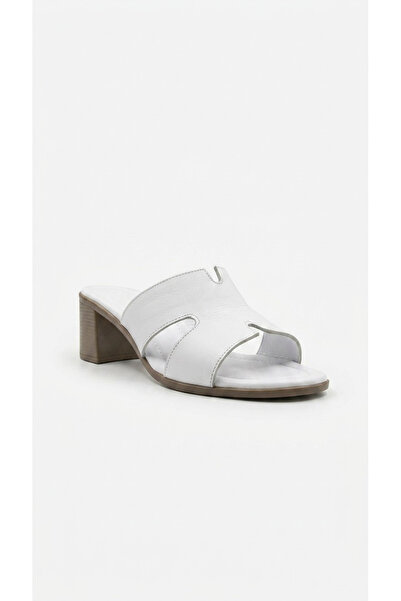Ustalar Ayakkabı Çanta White Women's Genuine Leather Heeled Slippers 617.1562