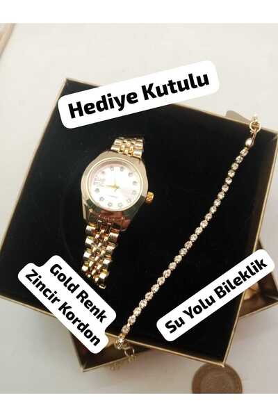 QUARTZ Özel Tasarım Vintage Model Kadın Kol Saati , GOLD Renk Çelik Kordon , ...