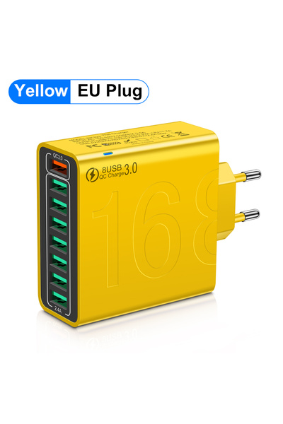 Choice EU Yellow Total 150W 8 Ports USB Charger Fast Charging Phone Charger A...