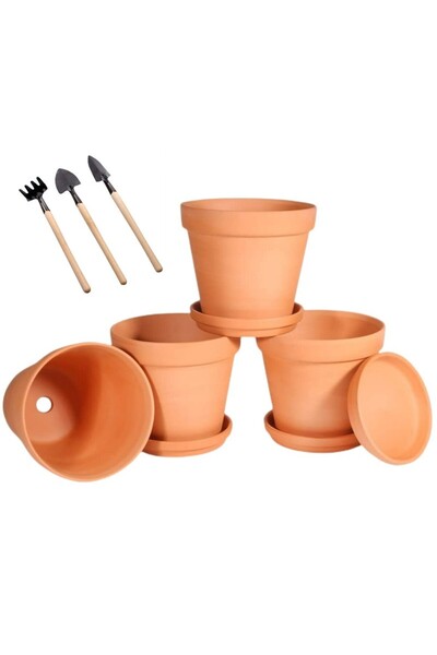 Choice S 3 Inches Small Terracotta Pots with Saucer, 4 Pack 3" Clay Pots and ...