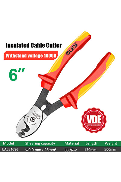 Choice 6inch LA321696 LAOA Insulated Cable Cutter Professional 1000V Wire Str...