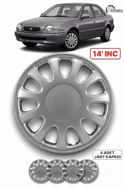 YONGA OTO AKSESUAR TOYOTA COROLLA 14 İnç Jant Kapağı 4'lü Set Gümüş + 4 Amble...