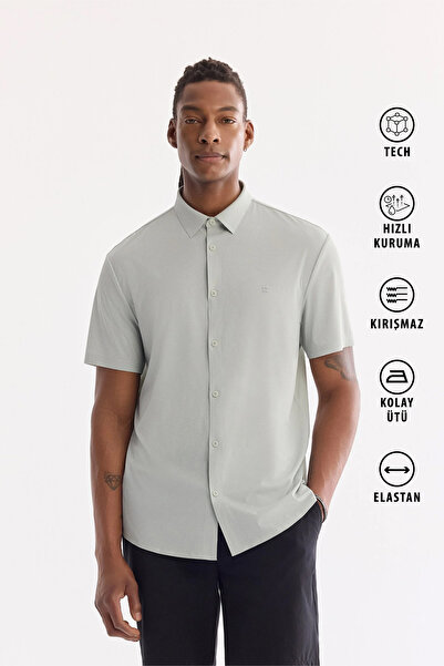 Avva Men's Mint Green Classic Collar Easy-Iron Wrinkle-Resistant Technical Fa...
