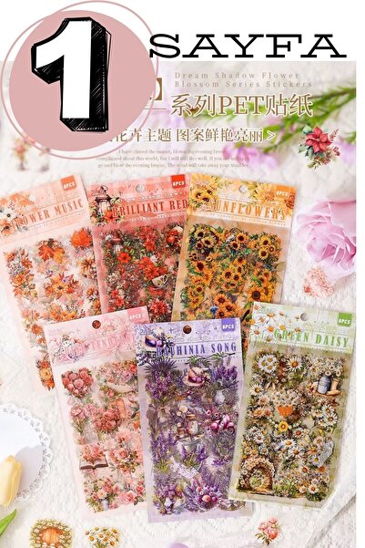 Kolbi Craft 1 Sayfa 9 Adet Şeffaf Çiçek Sticker Bullet Journal Scrapbook Lapt...