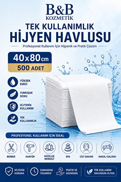 BB KOZMETİK Tek Kullanımlık Hijyen Havlusu 40x80 cm 500 Adet | Berber, Kuaför...