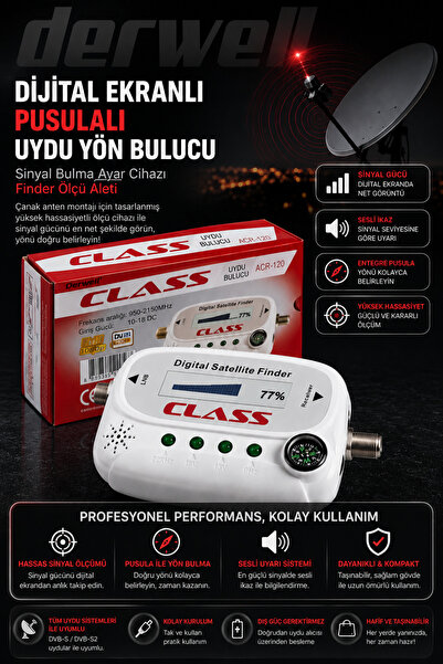 Derwell Dijital Ekranlı Pusulalı Uydu Yön Bulucu Sinyal Bulma Ayar Cihazı Fin...