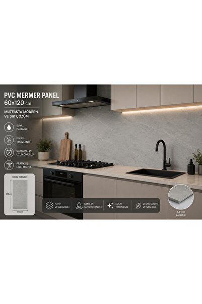 KARE PLUS Pvc Mermer Panel Açık Gri 60 X 120 (5 PLAKA FİYATIDIR)