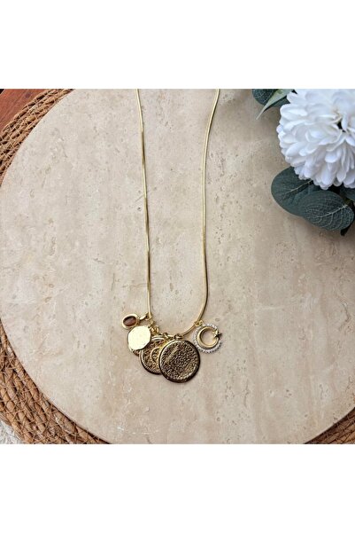 Nes Steel Moon Star Medallion Necklace