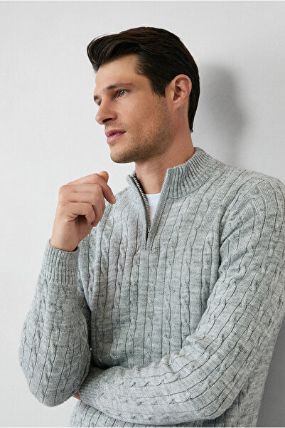 Kiğılı Half Turtleneck Zippered Regular Fit Patterned Knit Sweater
