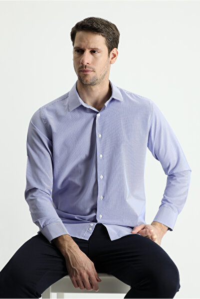 Kiğılı Long Sleeve Slim Fit Striped Cotton Shirt