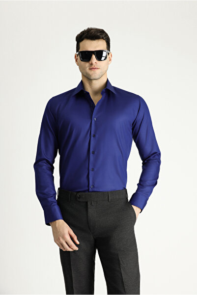 Kiğılı Uzun Kol Slim Fit Dar Kesim Klasik Non Iron Saten Pamuklu Gömlek