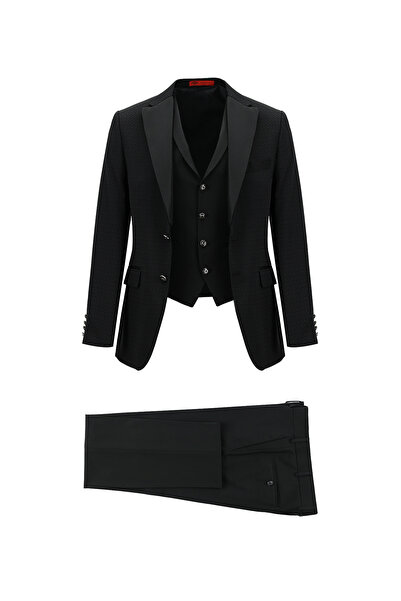 Kiğılı 7 Drop Slim Fit Dar Kesim Mono Yaka Yelekli Smokin & Damatlık