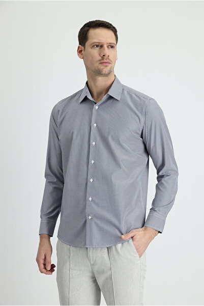 Kiğılı Long Sleeve Slim Fit Slim Fit Classic Striped Cotton Easy-Iron Shirt