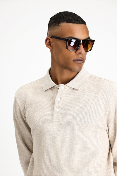 Kiğılı Polo Yaka Regular Fit Desenli Sweatshirt