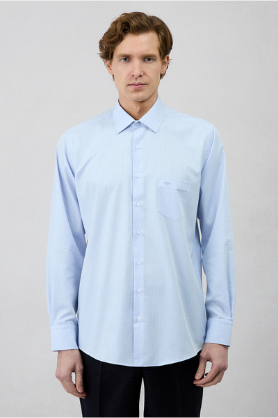 Kiğılı Long Sleeve Regular Fit Classic Collar Pocketed Patterned Cotton Shirt