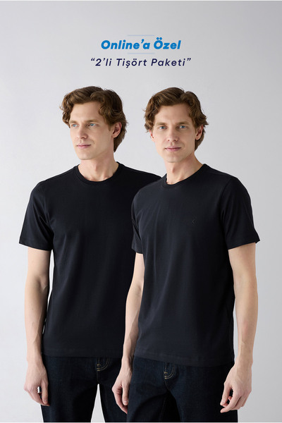 Kiğılı Crew Neck Regular Fit 100% Cotton 2-Pack Basic T-Shirt Set