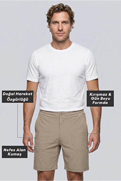 Kiğılı Techno-Line Regular Fit Çıtçıtlı Beli Lastikli Örme Esnek Sweat Şort