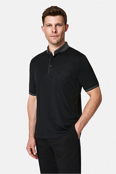 Abdullah Kiğılı Regular Fit Buttoned Polo Collar Patterned Embroidered Pocket...
