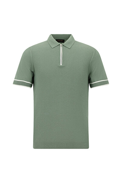 Abdullah Kiğılı Tricou cu gât polo din bumbac cu model și fermoar