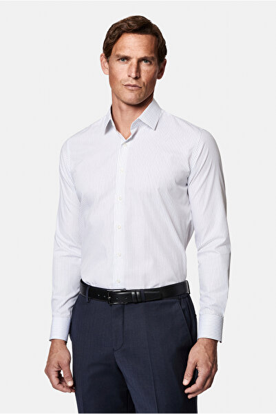 Abdullah Kiğılı Long Sleeve Slim Fit Classic Non-Iron Striped 100% Cotton Shirt