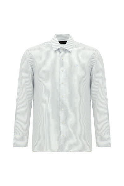 Abdullah Kiğılı Long Sleeve Slim Fit Classic Striped Lyocell Shirt