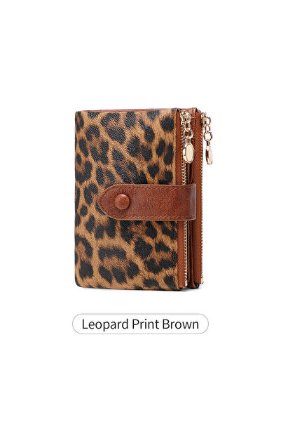 Choice محفظة نسائية قصيرة QB347-BrownLeopard بنقشة الفهد الكلاسيكية، ثلاثية ا...