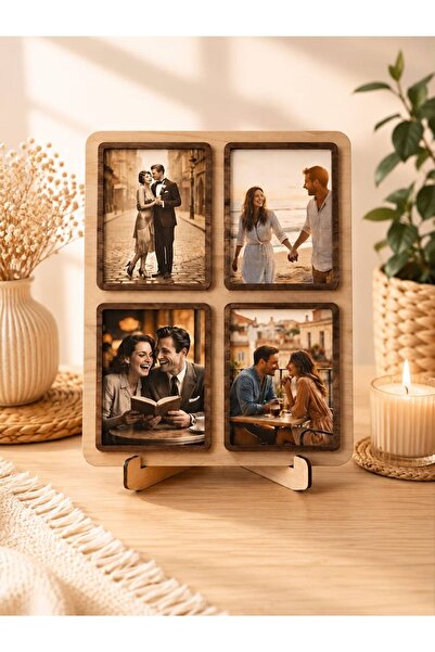 Hediyematik Kişiye Özel, 4' lü Kolaj, Hediyelik Fotoğraflı Fotoğraf Çerçevesi...