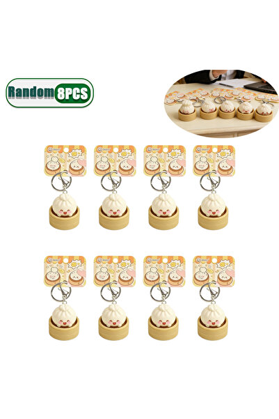 Choice3 Random-8PCS 1-8PCS Cute Steamed Bun Squeeze Keychain Realistic Dimsum...